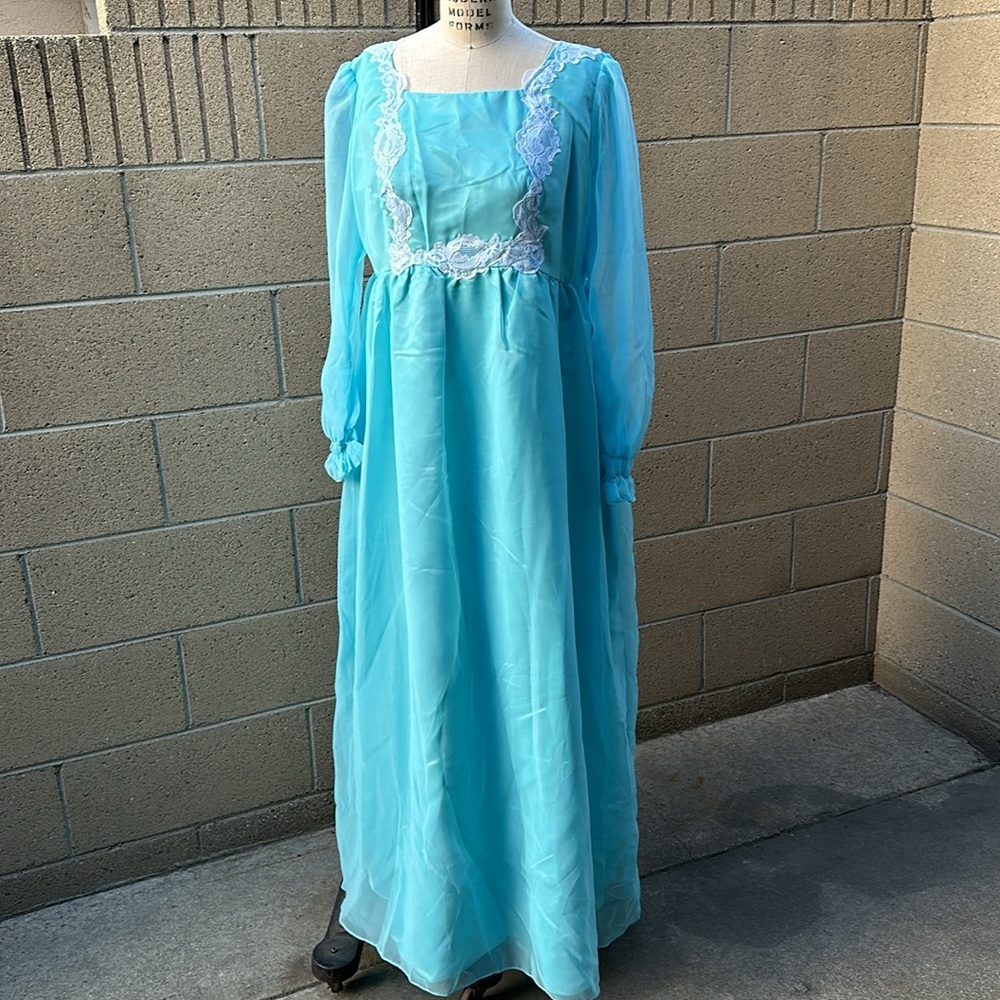 VINTAGE | Women’s Blue M/L Milkmade Peasant Boho Handmade Maxi Cottagecore Dress